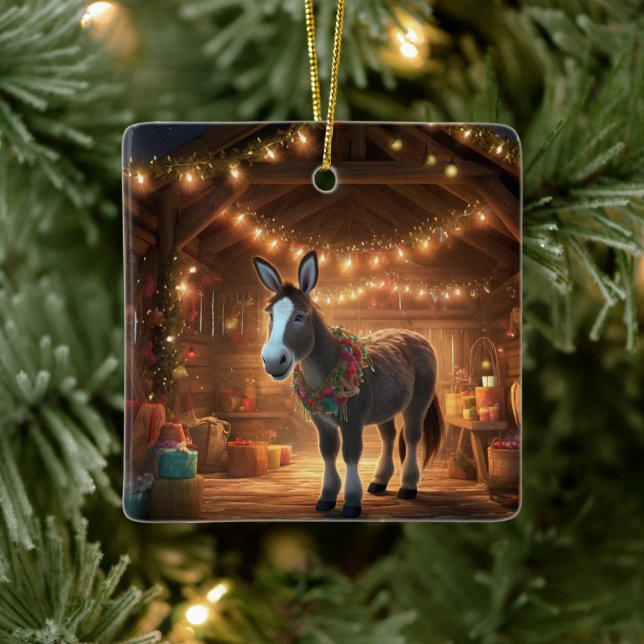 Baby Donkey Family Ornament, Donkey Lovers Gifts Ceramic Ornament (Tree)
