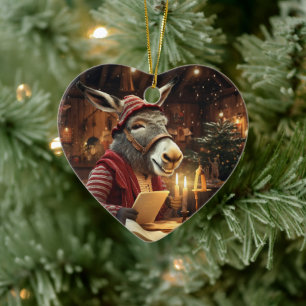 Baby Donkey Family Ornament, Donkey Lovers Gifts Ceramic Ornament