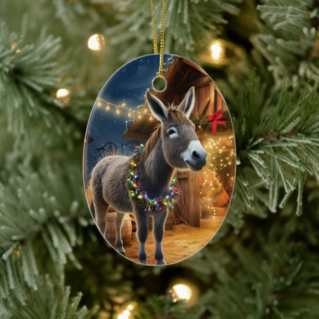 Baby Donkey Family Ornament, Donkey Lovers Gifts Ceramic Ornament (Tree)