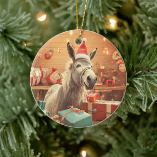 Baby Donkey Family Ornament, Donkey Lovers Gifts Ceramic Ornament