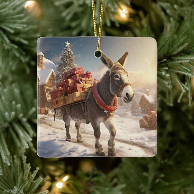 Baby Donkey Family Ornament, Donkey Lovers Gifts Ceramic Ornament (Tree)