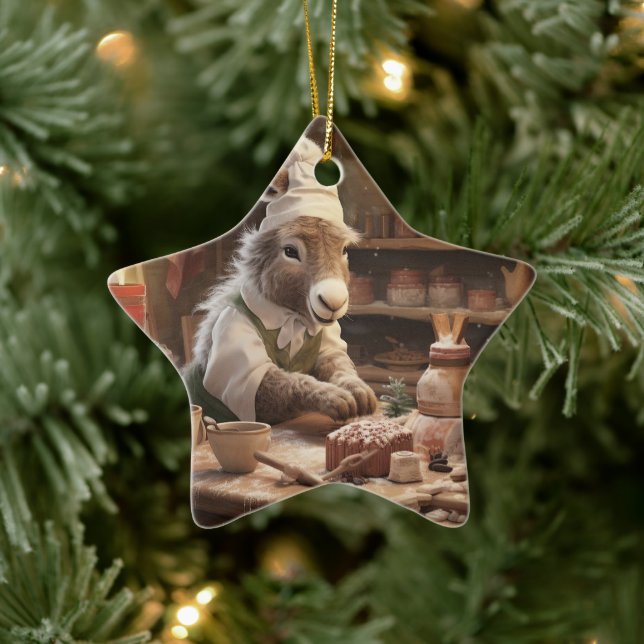 Baby Donkey Family Ornament, Donkey Lovers Gifts Ceramic Ornament (Tree)