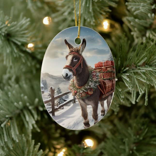 Baby Donkey Family Ornament, Donkey Lovers Gifts Ceramic Ornament (Tree)