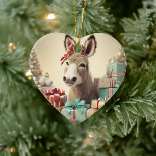 Baby Donkey Family Ornament, Donkey Lovers Gifts Ceramic Ornament