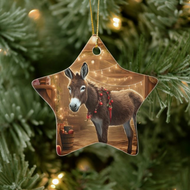 Baby Donkey Family Ornament, Donkey Lovers Gifts Ceramic Ornament (Tree)