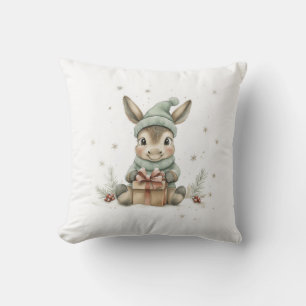 Baby Donkey in Winter Santa Hat Gift 4 Cushion