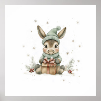 Baby Donkey in Winter Santa Hat Gift 4 Poster