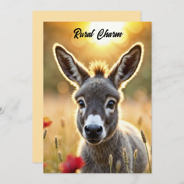 Baby donkey peaceful nature red poppies field invitation (Front/Back)