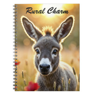 Baby donkey peaceful nature red poppies field notebook
