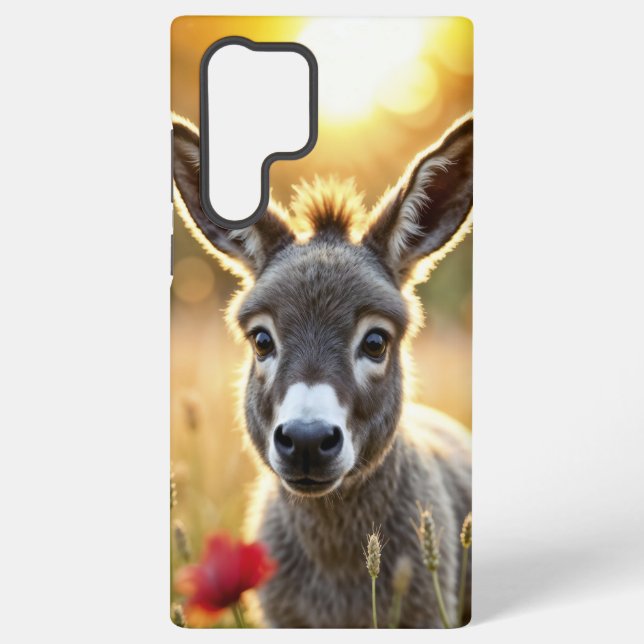 Baby donkey peaceful nature red poppies field  samsung galaxy s22 ultra case (Back)