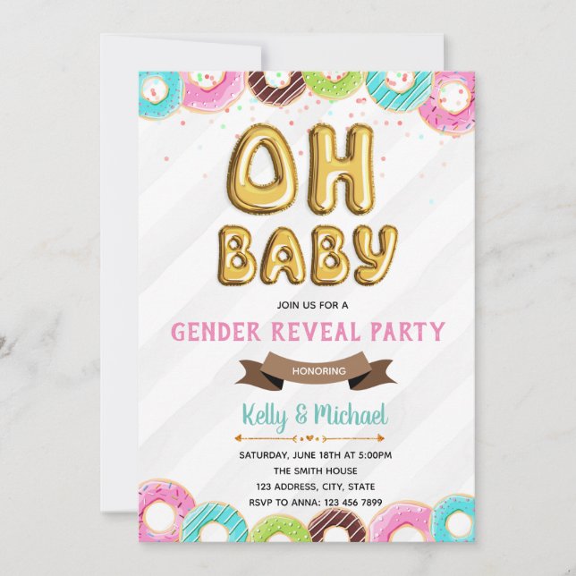 Baby Doughnut gender reveal party invitation (Front)