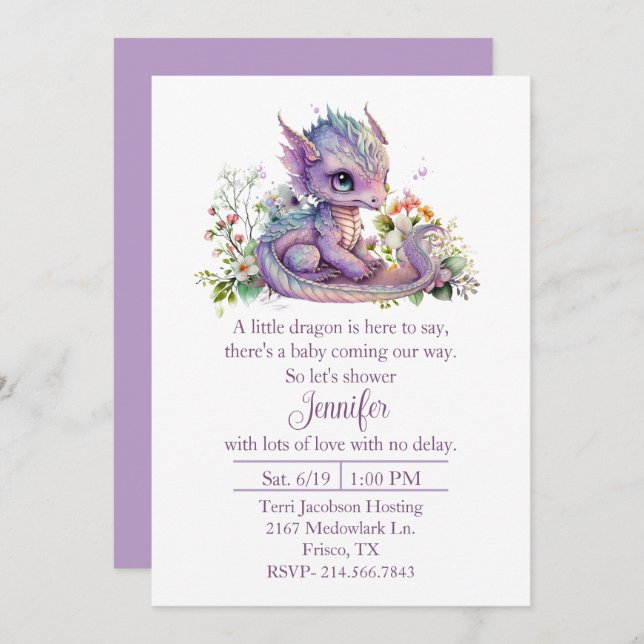 Baby Dragon Baby Shower Invitation (Front/Back)