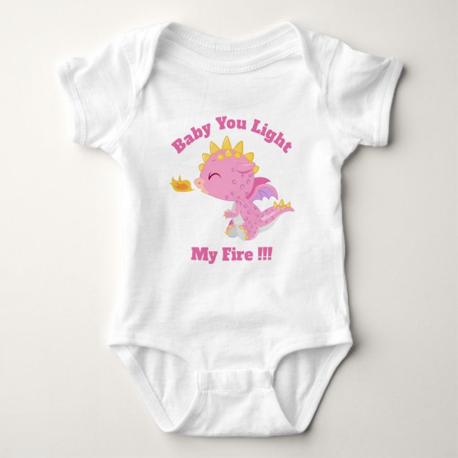 Baby Dragon Baby You Light My Fire Girl Pink Bodysuit (Front)