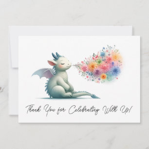 Baby Dragon Breathing Floral Fire Thank You Card