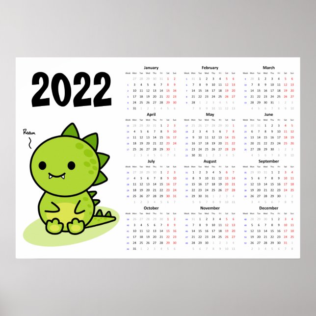 Baby dragon Calendar 2022 Poster - Monday start (Front)