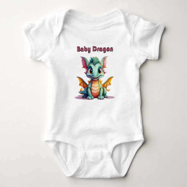 Baby Dragon – Cute Fantasy Character Design Baby Bodysuit (Front)