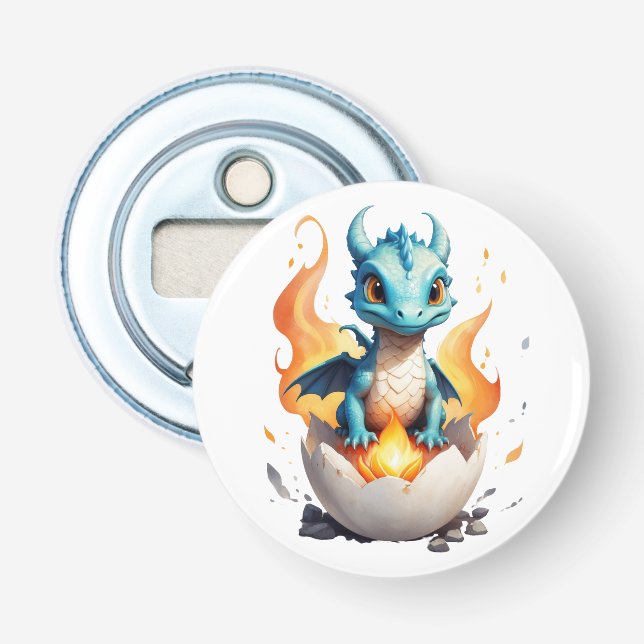 Baby Dragon Fire Egg Fantasy Button  Bottle Opener (Front)