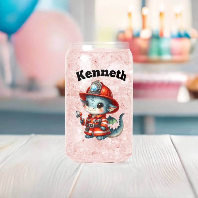 Baby dragon firefighter ready to save! can glass (Insitu (Baby Shower))