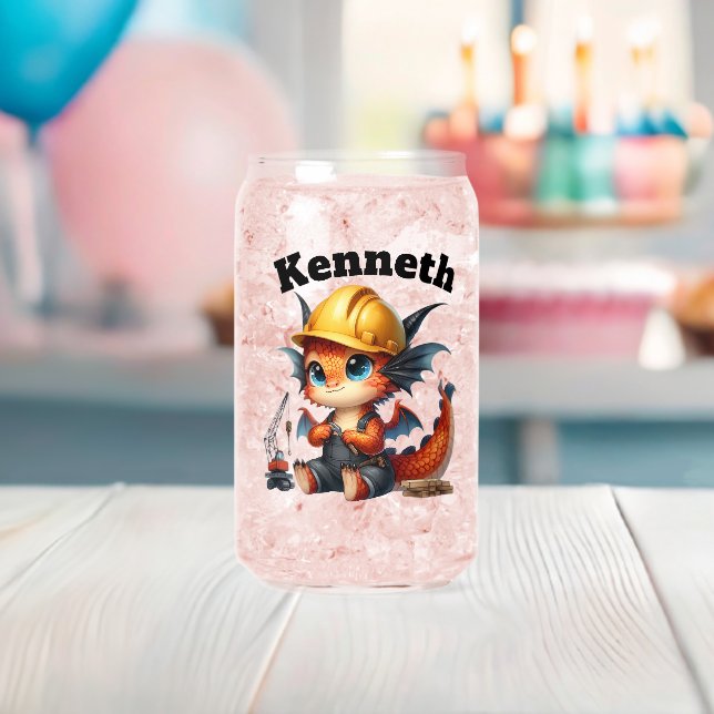 Baby dragon in a hard hat builds a tower can glass (Insitu (Baby Shower))