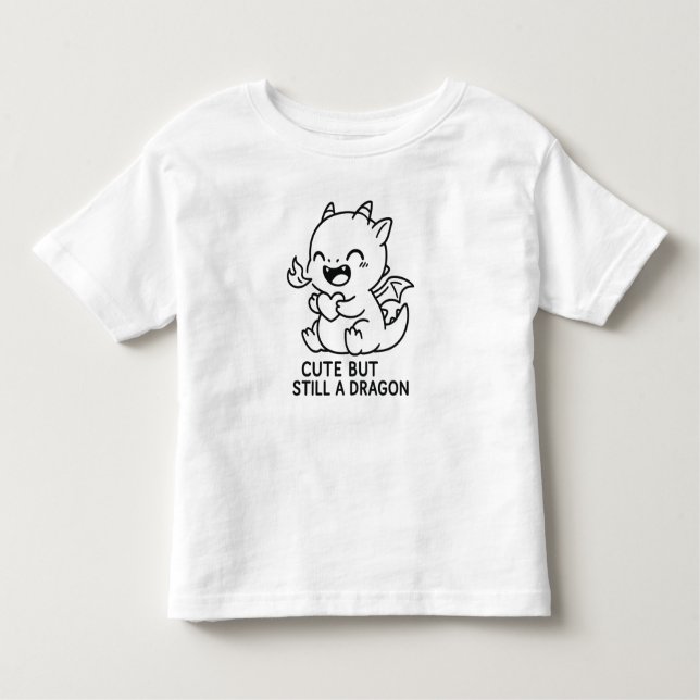 Baby Dragon Line Art – Cute & Funny Toddler T-Shirt (Front)