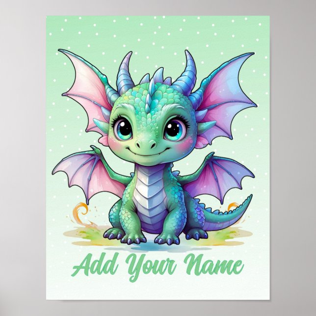 Baby Dragon – Personalised Nursery Art Poster (Front)