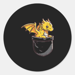 Baby Dragon Pocket Cute Fantasy Mythical Kids Men Classic Round Sticker