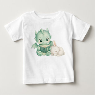 Baby Dragon Reading Book Watercolor Nursery Kids T-Shirt
