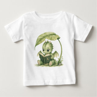 Baby Dragon Reading Under Leaf Storybook Fantasy T-Shirt