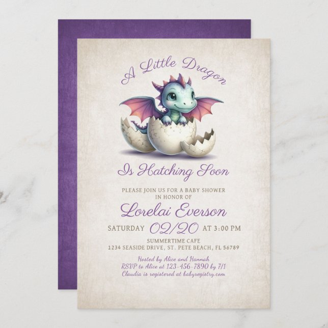 Baby Dragon Shower Invitation (Front/Back)