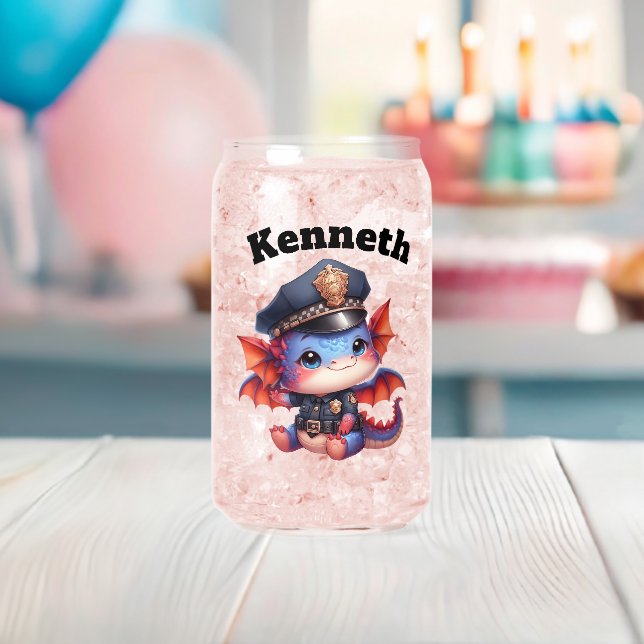 Baby dragon smiles in cop costume! can glass (Insitu (Baby Shower))
