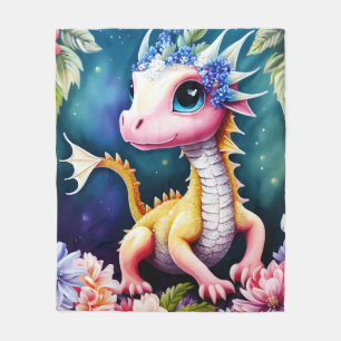 Baby Dragon Space Flowers Portrait Fleece Blanket