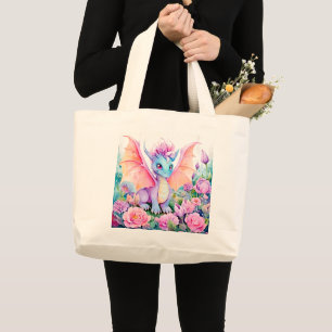 Baby Dragon Wings & Flowers Large Tote Bag