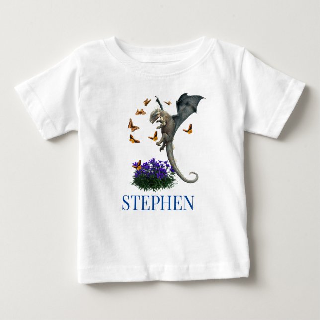 Baby Dragon With Butterflies Personalised T-Shirt (Front)