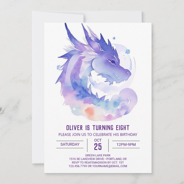 Baby Dragon's Celestial Birthday Invitation (Front)
