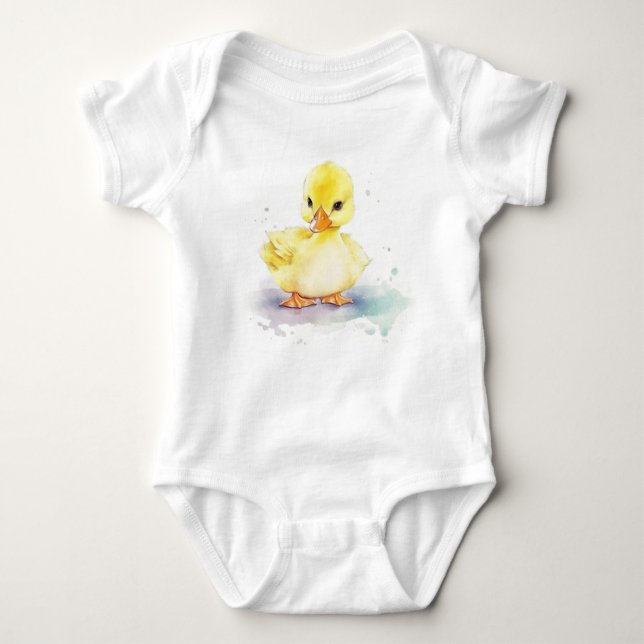 Baby Duck 2 Watercolor  Baby Bodysuit (Front)