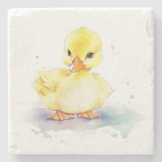 Baby Duck 2 Watercolor Stone Coaster (Front)