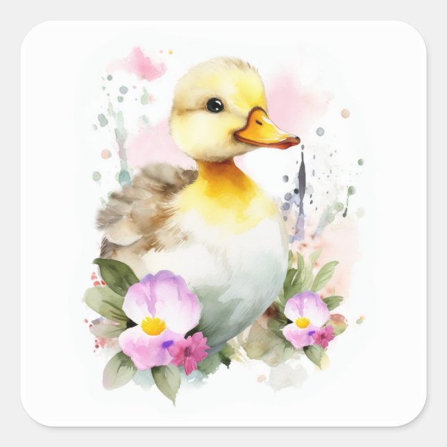 Baby Duck, Duckling Square Sticker (Front)