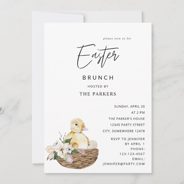 Baby Duck & Easter Egg Floral Easter Invitation (Front)