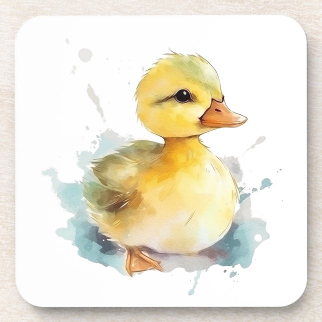 Baby Duck Watercolor Hard plastic coaster (Front)