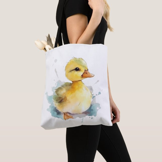 Baby Duck Watercolor Shoulder Tote (Close Up)