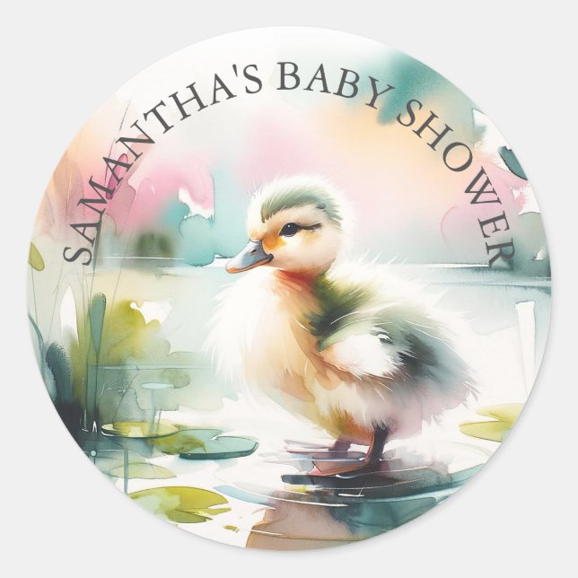 Baby Duck Watercolor Thank You Classic Round Sticker (Front)