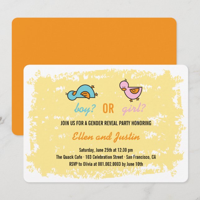 Baby Ducklings Boy Or Girl Gender Reveal Party Invitation (Front/Back)