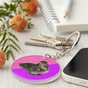 Baby Ducks on Pink Raspberry and Purple Sorbet Key Ring