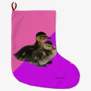 Baby Ducks on Pink Raspberry and Purple Sorbet Large Christmas Stocking