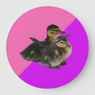 Baby Ducks on Pink Raspberry and Purple Sorbet Large Clock