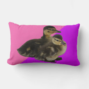 Baby Ducks on Pink Raspberry and Purple Sorbet Lumbar Cushion