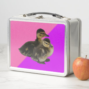 Baby Ducks on Pink Raspberry and Purple Sorbet Metal Lunch Box