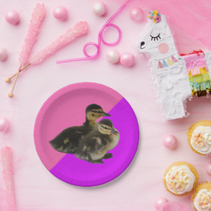 Baby Ducks on Pink Raspberry and Purple Sorbet Paper Plate