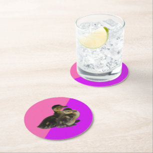 Baby Ducks on Pink Raspberry and Purple Sorbet Round Paper Coaster