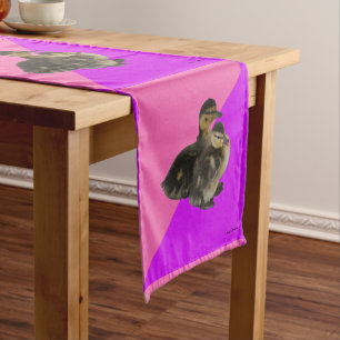 Baby Ducks on Pink Raspberry and Purple Sorbet Short Table Runner